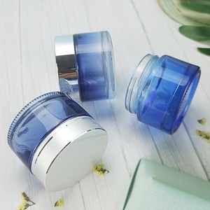 Customized Shiny Gradient Blue Color Glass Cosmetic Jar with Shiny Silver Metal Lid with 15g 30g 50g 60g 100g - Product Image 1