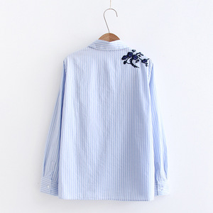 <span class=keywords><strong>Chemise</strong></span> rayée élégante de haute qualité à manches longues avec broderie et poche plaquée pour <span class=keywords><strong>femme</strong></span> - Product Image 2