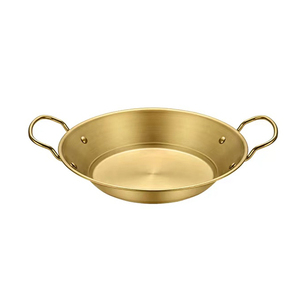 FLEY Sartén de Paella de Acero Inoxidable Estilo Coreano con Doble Asa, <span class=keywords><strong>Olla</strong></span> para Mariscos, Dorado/Plateado, Compatible con Inducción - Product Image 4