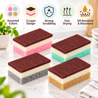 Éponge à récurer haute performance avec couche abrasive marron et base en éponge d'algues marines, outil de nettoyage ménager pour évier de cuisine et vaisselle
