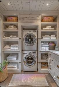 Ensemble de meubles de rangement pour linge intégré de luxe |   Solution de rangement pour lave-linge et sèche-linge pour les maisons modernes |   Enceinte pour lave-linge et sèche-linge - Product Image 5