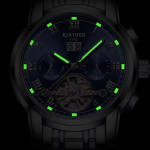 Reloj Mecánico para Hombre KINYUED, Correa de Acero Inoxidable, Movimiento Mecánico Totalmente Automático, Visualización de Fecha y Día de la Semana, Función Luminosa HD - Product Image 5