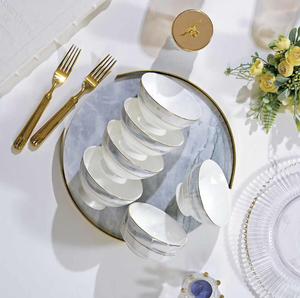 HIHUI Fine Durable Lightweight Dishwasher Safe Beijing European Scenic Pattern Bone China <b>Dinnerware</b> Sets with Utensils Kit - Product Image 5