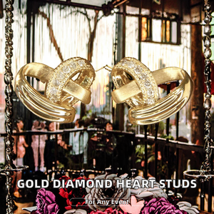 Promoción Especial: Pendientes de Diamantes Clásicos con Corte Excelente en Oro Amarillo de 18K, Diseño de Corazón Hueco para Unisex, para el Día de San Valentín - Product Image 2