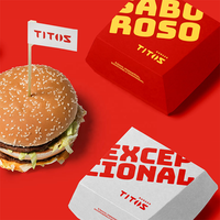 Emballage pour restauration rapide en gros, boîte à hamburger en carton kraft de style clamshell, taille personnalisée, impression personnalisée, pour les distributeurs d'emballages alimentaires