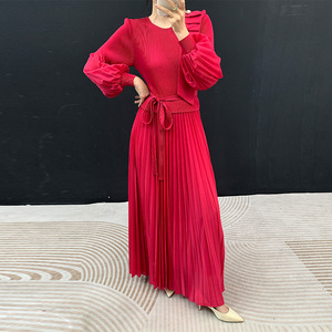 Vestido plisado Miyake, nueva colección otoño, elegante y con estilo, novedad verano 2026, manga larga, falda midi con dobladillo amplio. - Product Image 2