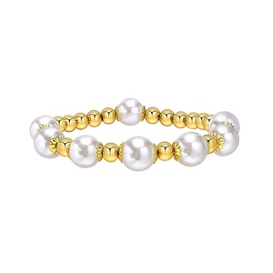Alin Perles rondes brillantes plaquées or avec chaîne en acier inoxydable Bracelets Wholesale New In Style 2023 - Product Image 1