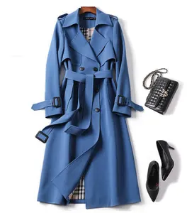 leather coats large woman mid-length trench coat for women 2023popular over-the-knee overcoat for spring autumn