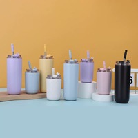 Mug à café en acier inoxydable de haute qualité 280 ml 480 ml, tasses de voyage isothermes à double paroi avec paille et couvercle rabattable, thermos