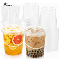 Gobelets jetables Jsharp de 24 oz et 32 oz pour boissons à emporter, gobelets en plastique PP transparent pour bubble tea, boba, thé aux fruits, avec poignée et couvercle
