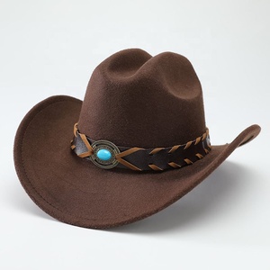 Sombrero Vaquero de Fieltro Personalizado al por Mayor para Hombre y Mujer, Gorra Fedora de Fieltro con Decoración de Cinturón, Estilo Europeo Americano de Moda - Product Image 1