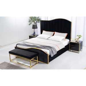 Set Camera da Letto di Lusso in Oro con Letto <span class=keywords><strong>Queen</strong></span> e King Size, Comò, Specchio, Comodino, Cassettiera, Nero - Product Image 6
