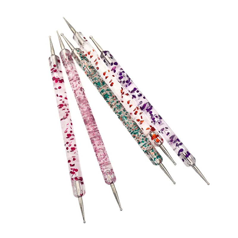 Tedarikçisi 5 adet çiçek çift Glitter lehçe manikür Metal Set jel kalem beraberlik sanat boya tırnak noktası süsleyen araçları akrilik fırça