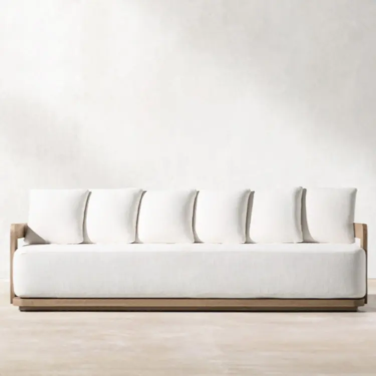 Modern Style Teak Wood Garden Furniture Set With Fire Pit Comfortable Sofa Patio Conversation Furniture Outdoor Set