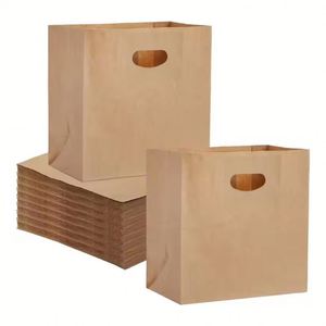 Wholesale Customized Logo Eco Friendly Snack French Fries Paper Bag Recyclable Food Grade Kraft Paper Bag With Die Cut Handle - Product Image 3