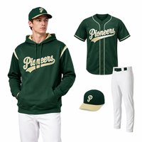 Ensemble de maillots de baseball personnalisés en gros avec logo par sublimation, comprenant sweat à capuche, pantalon et casquette, pour clubs sportifs scolaires et jeunes
