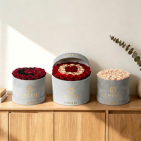 Boîte à chapeau rigide en velours de qualité supérieure, personnalisée avec logo, boîte ronde grise pour fleurs, coffret cadeau de luxe pour mariage, emballage de bijoux roses