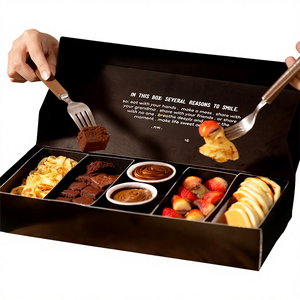 Logotipo personalizado Impresión de grado alimenticio Galletas de papel negro Waffles Caja de inmersión de <span class=keywords><strong>chocolate</strong></span> con inserto de compartimentos - Product Image 1