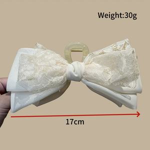 Grande pince à cheveux coréenne en dentelle avec nœud, élégante, en tissu, type « Shark Grip », accessoires de mariage - Product Image 3