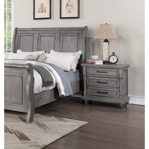 Table de chevet contemporaine en chêne gris avec rangement, placage chêne, meuble de chambre à coucher - Product Image 2