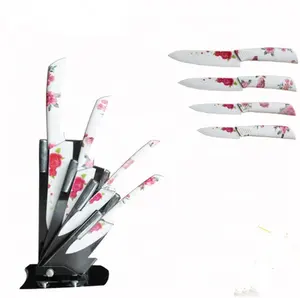 4pcs Acrylic Stand ABS Soft Touch Grip Printed Flower Ceramic Knife