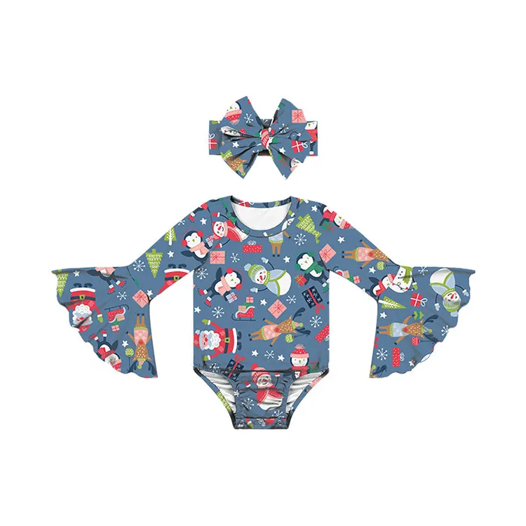 Yls93733 Op Maat Gemaakte Print Lange Mouwen Spandex Kids Kleding Panty Baby Girl Maillots Boutique Bell Romper