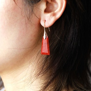Geometric Wood Pendant Earrings <b>Red</b> Silver Women's Fashion Jewelry - Product Image 4