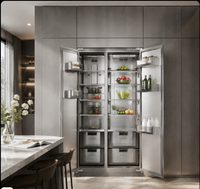 Réfrigérateur encastrable à portes françaises Artaus 455L en acier inoxydable, sans givre, électrique, à refroidissement par air, écoénergétique, faible niveau sonore, panneau US