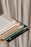 Bloc-notes rechargeable personnalisé en cuir PU LABON avec feuille d'or, planificateur non daté, bloc-notes d'écriture avec un stylo