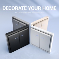 Estilo elegante retro 80*80mm tablero grande panel táctil suave 2 Gang interruptor de 1 vía con indicador Led doble Polo 10A para uso doméstico