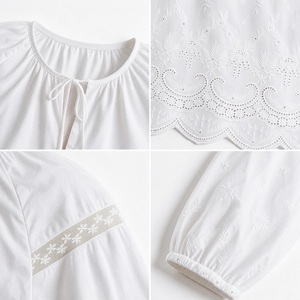 White Embroidered Women Blouse Lace Detail Long Sleeve <b>shirts</b> <b>Boho</b> Style for Daily Wear - Product Image 5
