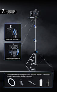 Usine en gros 1.6m/2m aluminium réglable Selfie <span class=keywords><strong>trépied</strong></span> anneau lumineux pour téléphone portable téléphone portable caméra vidéo prise de vue - Product Image 2