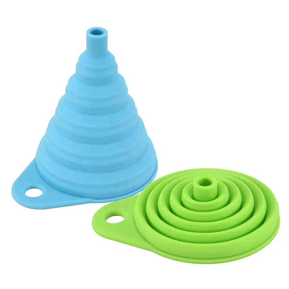 Kitchen Cooking Funnel Collapsible Mini Silicone Funnel High Performance Foldable 100% Food Grade Silicone Customized Logo 2pcs