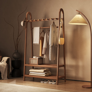 Solid Wood Clothes <b>Rack</b> Floor <b>Standing</b> Ash Wood Modern Chinese Style <b>Coat</b> <b>Rack</b> With Shelves Multipurpose Household Use - Product Image 1