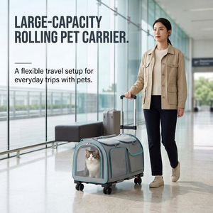 Breathable Pet Carrier Trolley Foldable Dog and Cat Travel <b>Bag</b> <b>on</b> <b>Wheels</b> Polyester Outdoor Pet Crate - Product Image 6