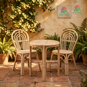 Rattan Children's <b>Table</b> Chair Set Round Spindle Back Rustic Eco-Friendly Indoor Dining Furniture - Product Image 4