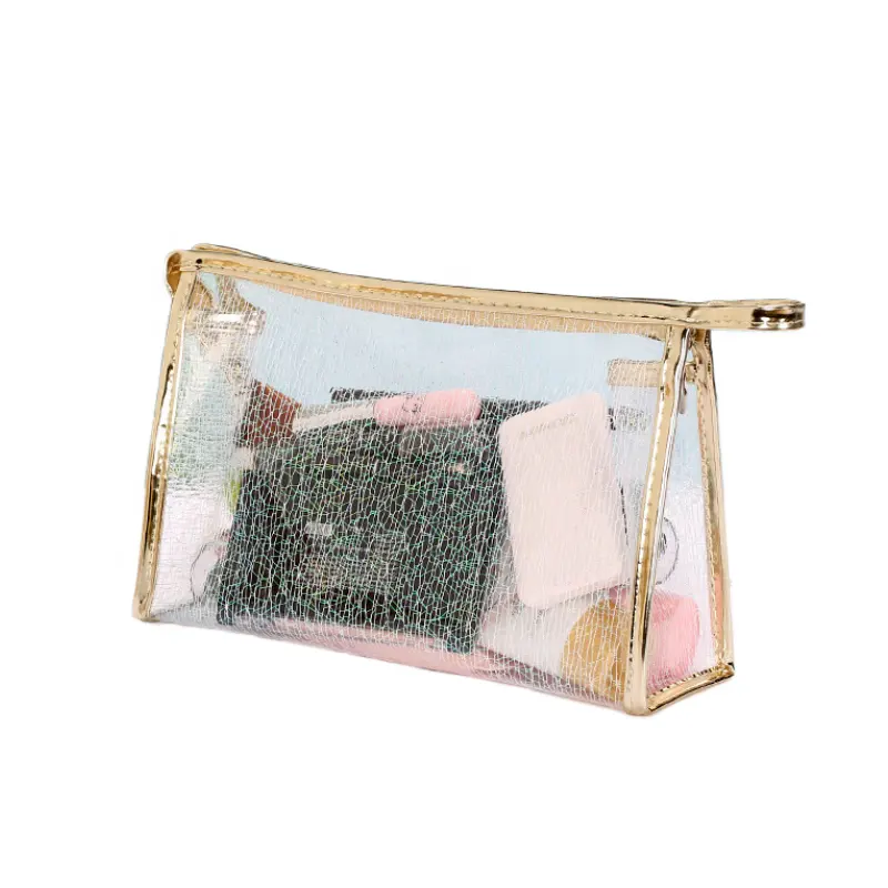 Creative fil d'or carré paillettes transparent TPU fermeture éclair femmes gelée maquillage toilette sac de rangement pour fille