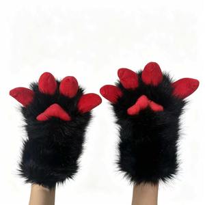 Gants en forme de patte d'ours noirs et rouges, taille unique, costume d'animal en peluche, accessoires de spectacle pour Halloween - Product Image 5