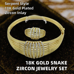 Parure de bijoux de luxe en cuivre plaqué or 18 carats, motif serpent unique, incrustée de zircon, comprenant collier, bague, bracelet et boucles d'oreilles pour femme - Product Image 2