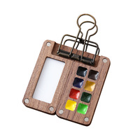 Mini palette de voyage en bois de noyer pour artistes, avec pince à pinceaux et carnet de croquis, idéale pour les artistes nomades