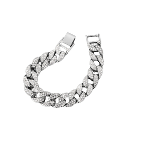 NL2020 <span class=keywords><strong>bracelet</strong></span> 7 pouces 8 pouces 9 pouces Chaîne cubaine Corrente cubana personalizada feita a mao em liga de zinco e prata com <span class=keywords><strong>strass</strong></span> - Product Image 2