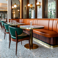 Meubles de restaurant, table et chaises de café, sièges de banquette en pierre frittée ronde de luxe, en cuir, pour hôtel, café
