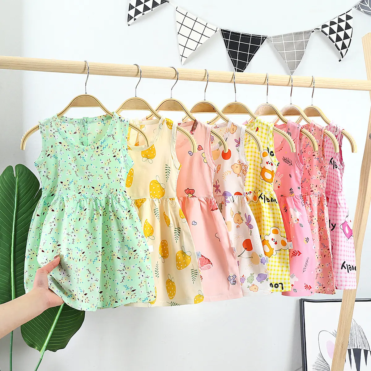 Grosir Pabrik gaun perempuan motif bunga pakaian anak katun 100% untuk pakaian anak perempuan musim panas