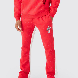 Men's <b>Red</b> Hooded Sweatshirt Set Oversized Fit Fleece Solid Color Casual Tracksuit Autumn Wear - Product Image 2