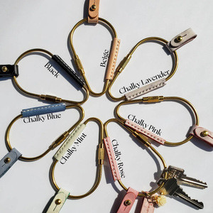 Cross-border PU <b>leather</b> brass carabiner <b>keychain</b>, simple retro pacifier stud key pendant, car <b>keychain</b> - Product Image 5