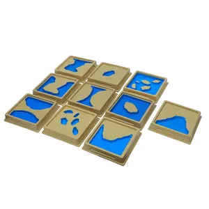 Conjunto de materiales de aprendizaje para enseñanza, set de bandejas con forma de tierra y agua, modelo dia Montessori