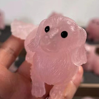Vente en gros de pierre de cristal naturel quartz rose sculpté à la main animal chien renard sculpture artisanat en cristal pour la décoration de la maison