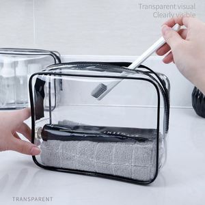 Organisateur de trousse de maquillage transparent en PVC résistant à l'eau de grande capacité pour voyage en plein air avec fermeture à glissière - Product Image 2