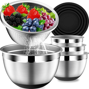 Ensemble de bols à mélanger en acier inoxydable poli 3QT 20CM avec passoire, jetables et écologiques - Product Image 1