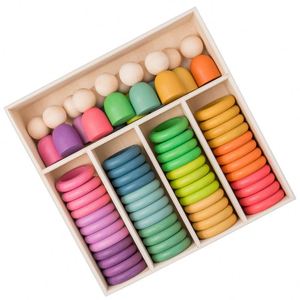 Juguete Montessori para Niños Pequeños, Muñecos de Madera con Clavijas de Colores del Arcoíris para Clasificar, con Bandeja de Juego Sensorial - Product Image 4